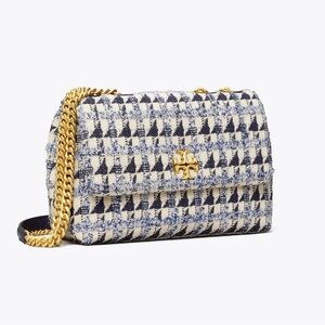 Tory Burch Navy Small Tweed Kira Convertible Shoulder Bag